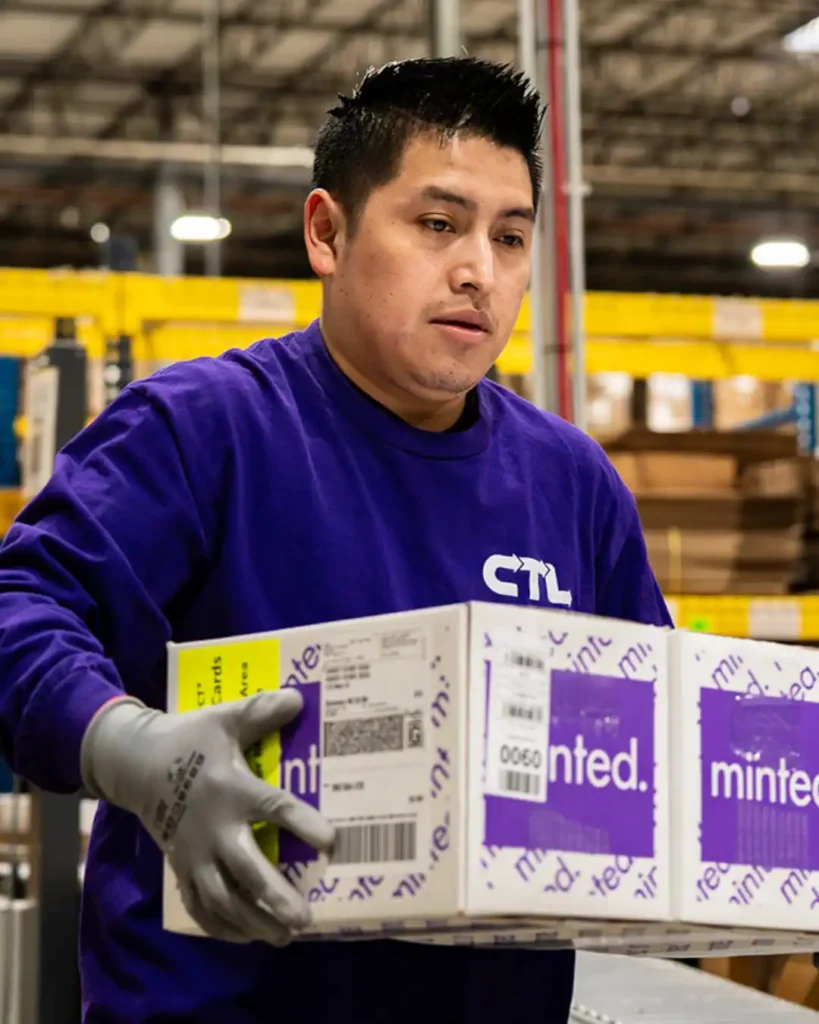 Moving branded boxes in the warehouse to fulfill orders